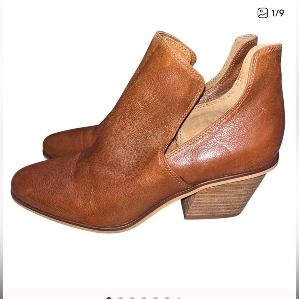 Lucky Brand Brown Leather Vellida Split Shaft Booties Shoes Boots Ankle Boots 9